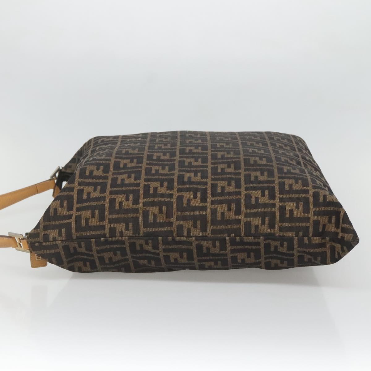 FENDI Zucca Canvas Shoulder Bag Black Brown Auth 126525