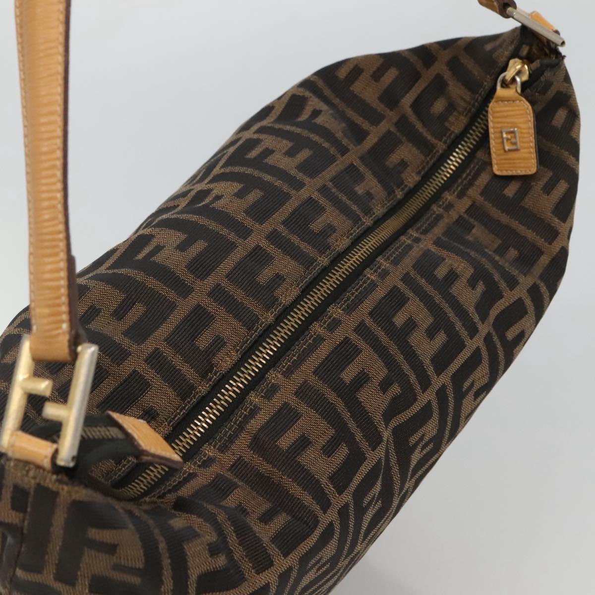 FENDI Zucca Canvas Shoulder Bag Black Brown Auth 126525