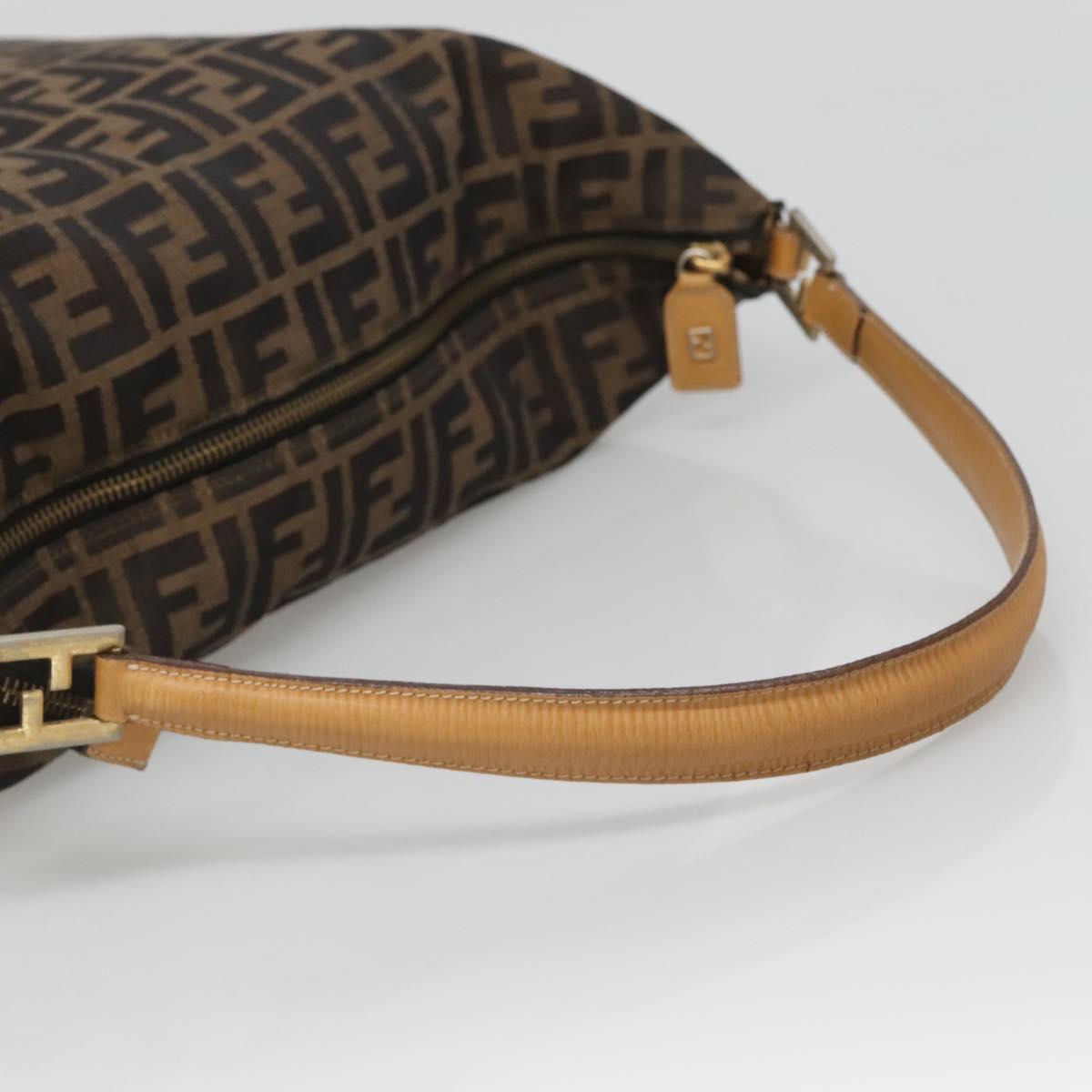 FENDI Zucca Canvas Shoulder Bag Black Brown Auth 126525