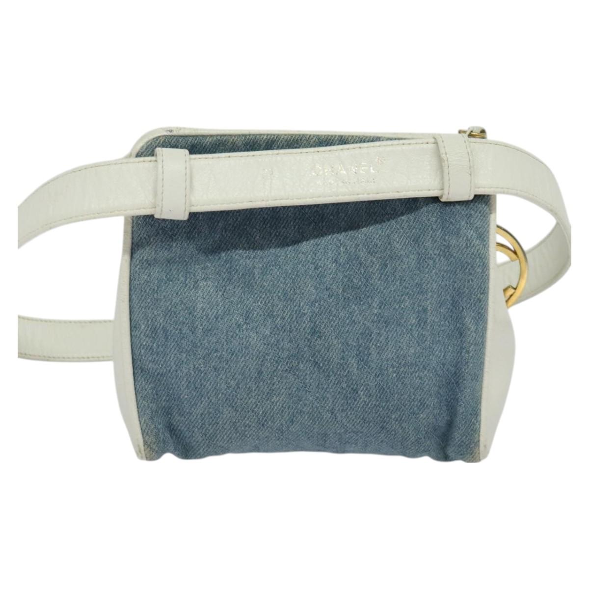 CHANEL Matelasse Waist Bag Denim Blue Gold CC Auth 126559