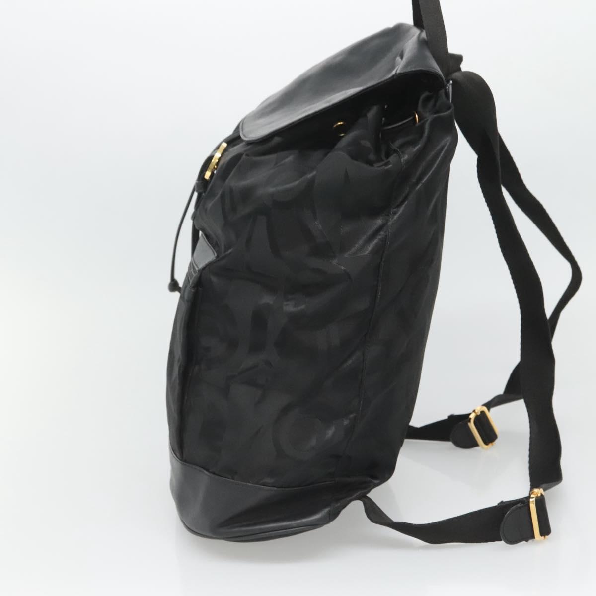 Salvatore Ferragamo Backpack Nylon Black Gold Auth 126564