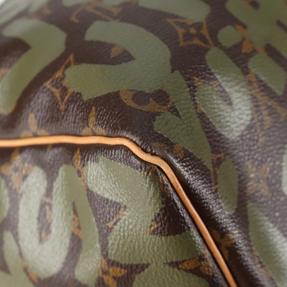 LOUIS VUITTON Monogram Graffiti Keepall 50 Boston Bag Khaki M92196 Auth 126567V