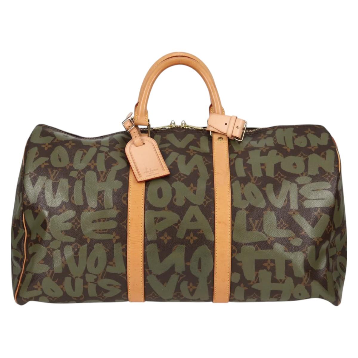 LOUIS VUITTON Monogram Graffiti Keepall 50 Boston Bag Khaki M92196 Auth 126567SM