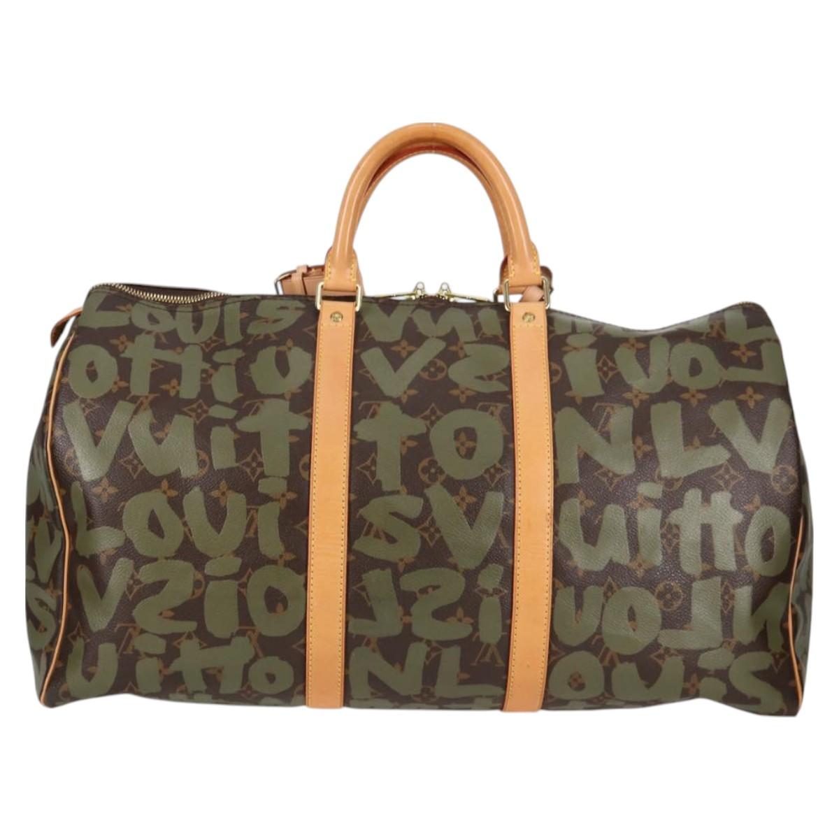 LOUIS VUITTON Monogram Graffiti Keepall 50 Boston Bag Khaki M92196 Auth 126567SM