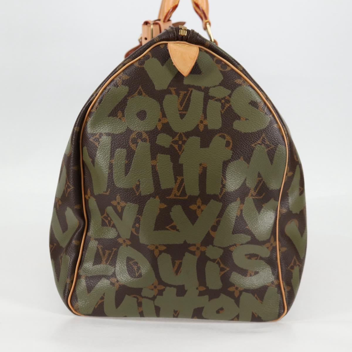 LOUIS VUITTON Monogram Graffiti Keepall 50 Boston Bag Khaki M92196 Auth 126567SM