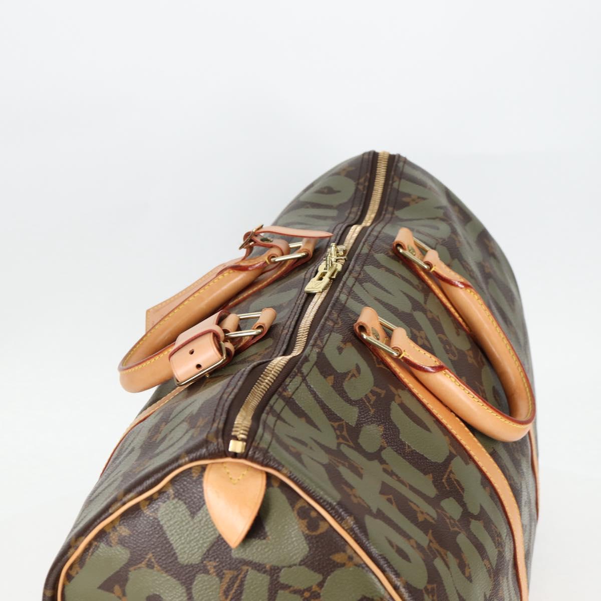 LOUIS VUITTON Monogram Graffiti Keepall 50 Boston Bag Khaki M92196 Auth 126567SM