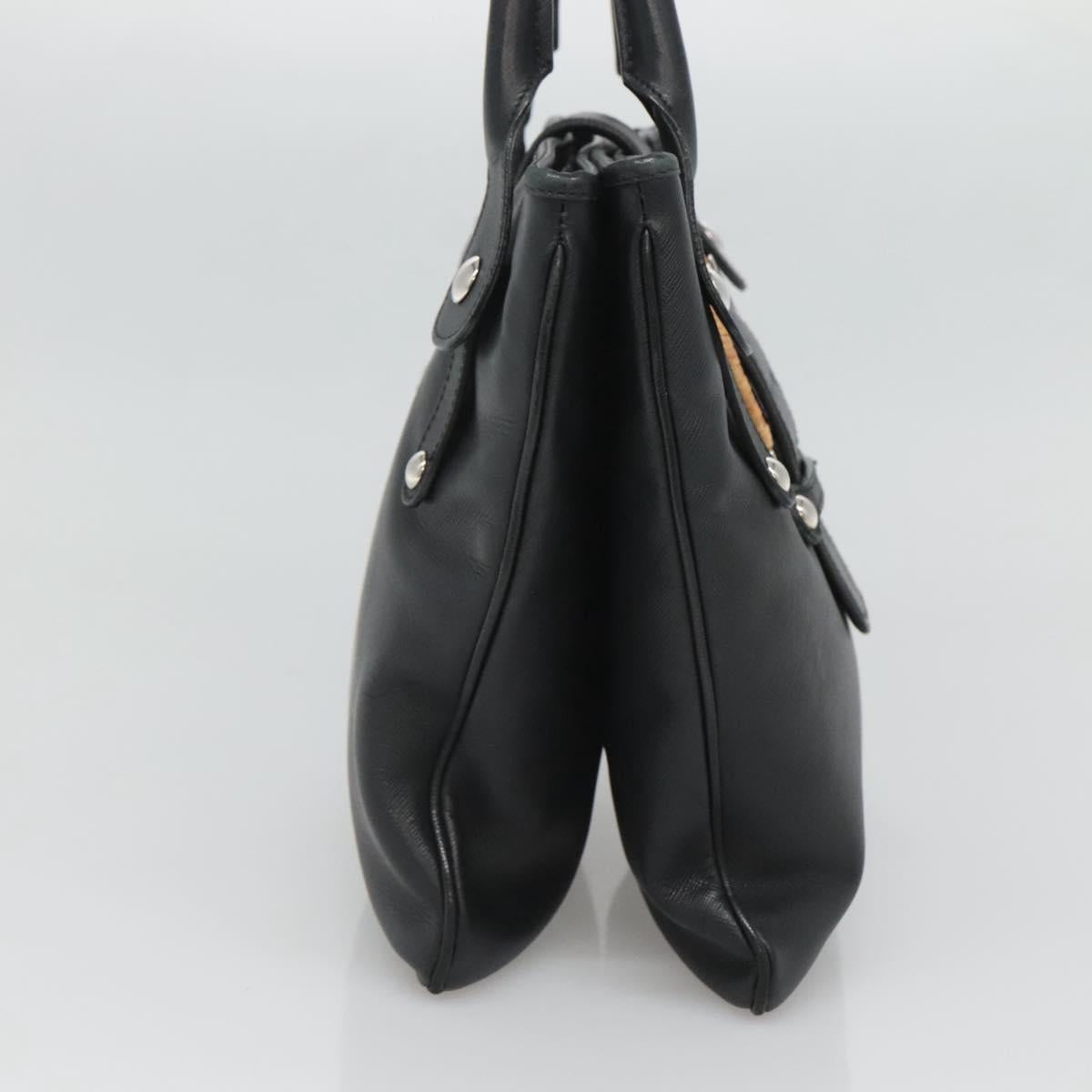 Salvatore Ferragamo Gancini Hand Bag Leather Black Silver Auth 126582
