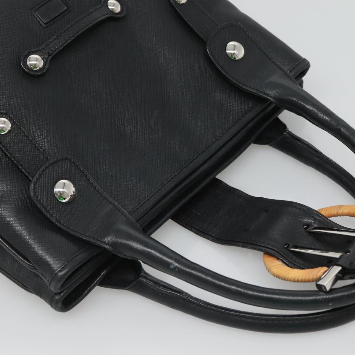 Salvatore Ferragamo Gancini Hand Bag Leather Black Silver Auth 126582