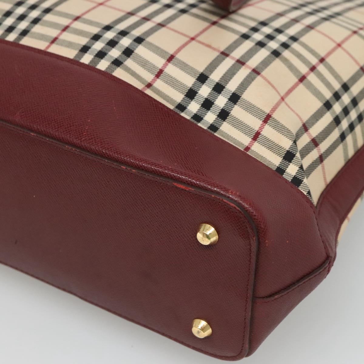 BURBERRY Nova Check Tote Bag Canvas Beige Red gold Auth 126583