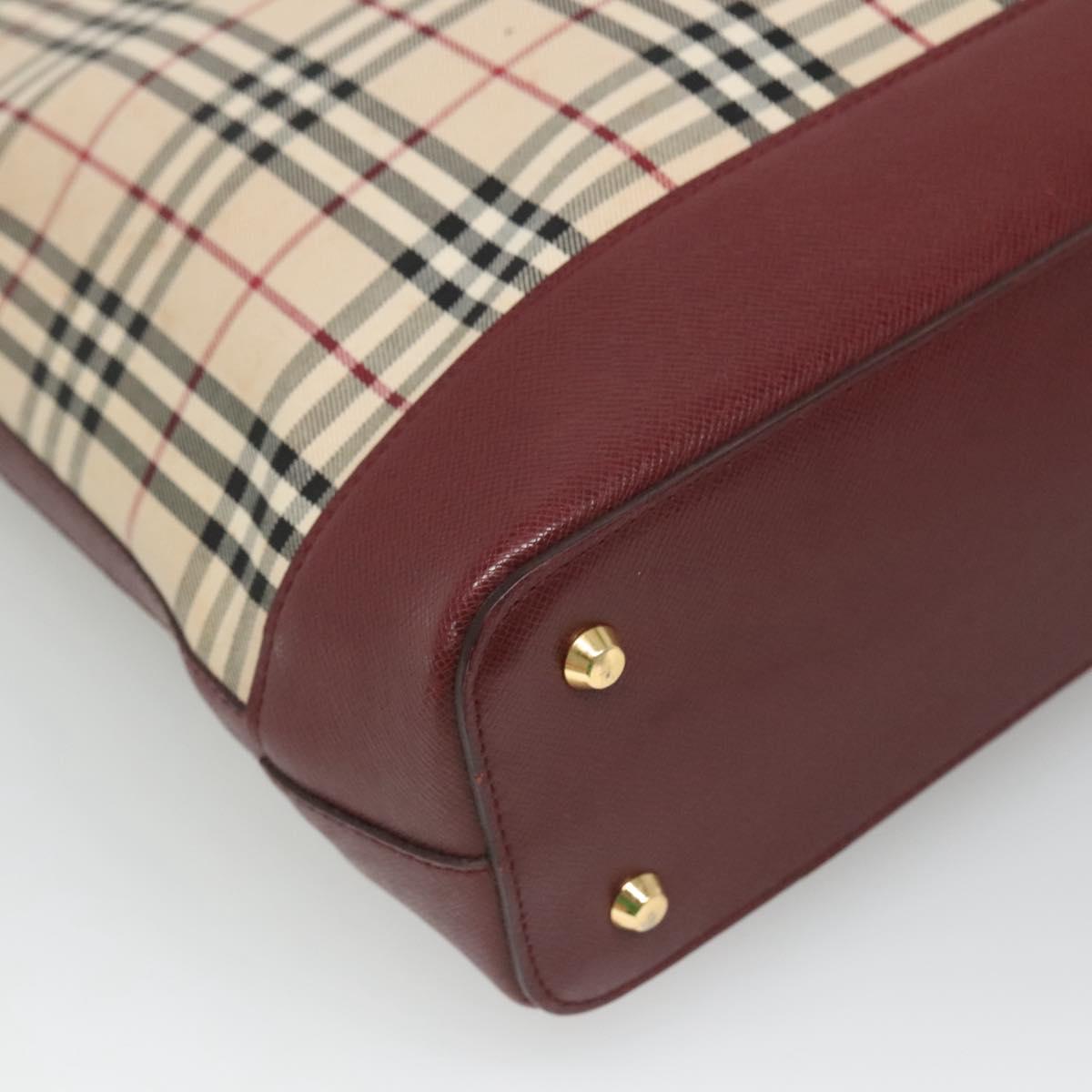 BURBERRY Nova Check Tote Bag Canvas Beige Red gold Auth 126583