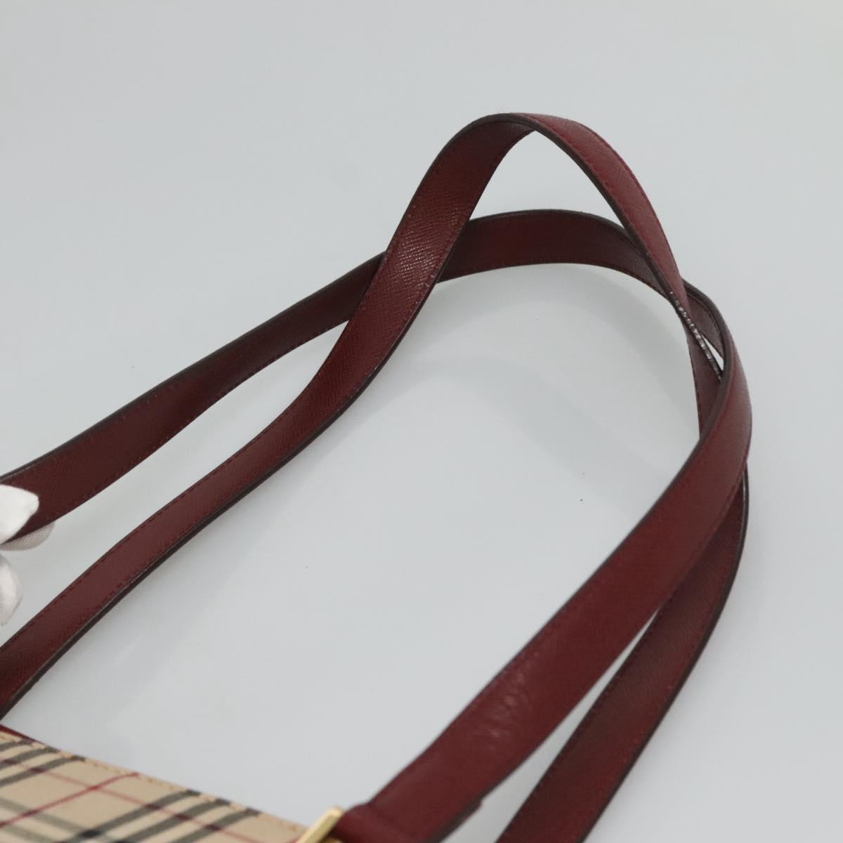 BURBERRY Nova Check Tote Bag Canvas Beige Red gold Auth 126583