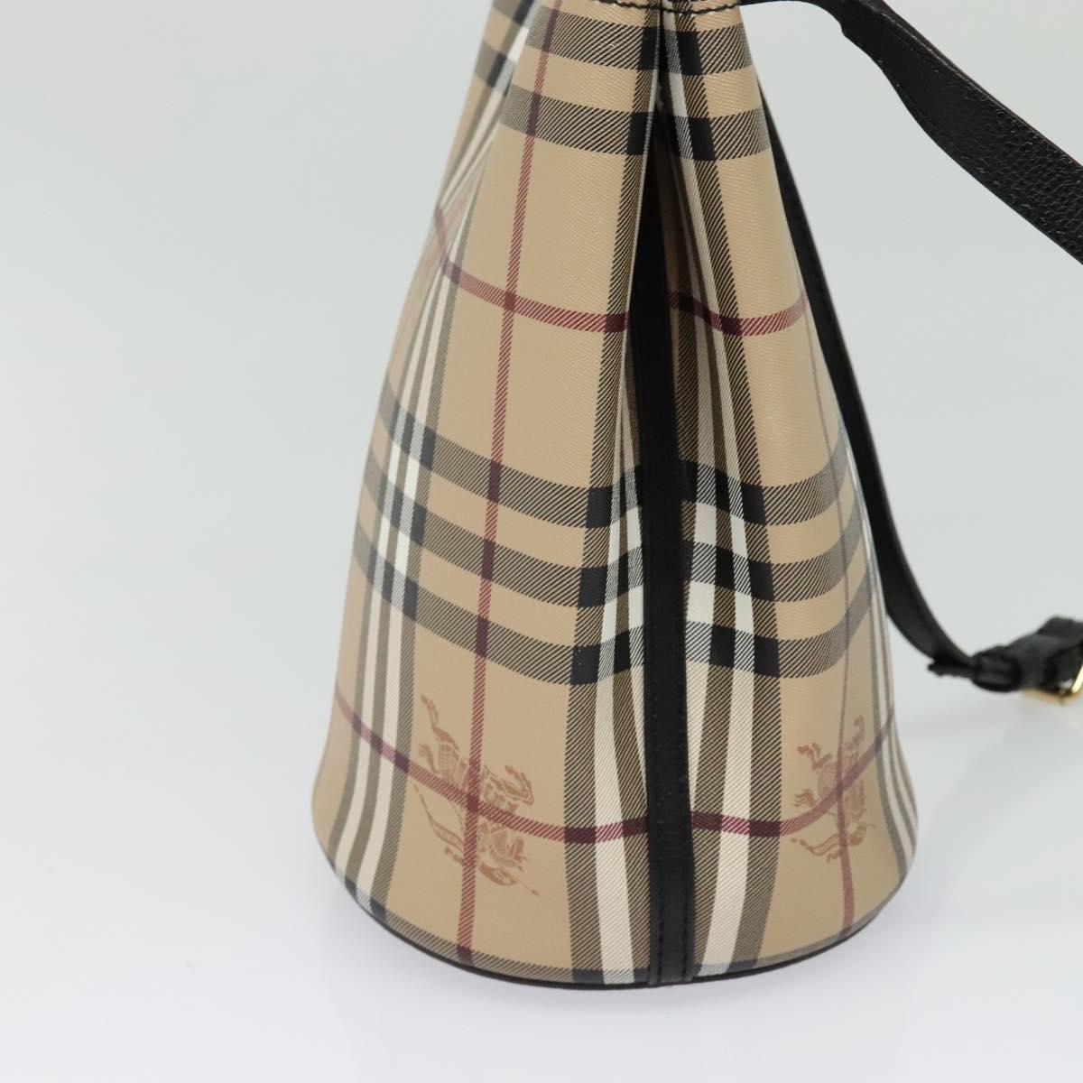 BURBERRY Nova Check Shoulder Bag PVC Beige Gold Auth 126584