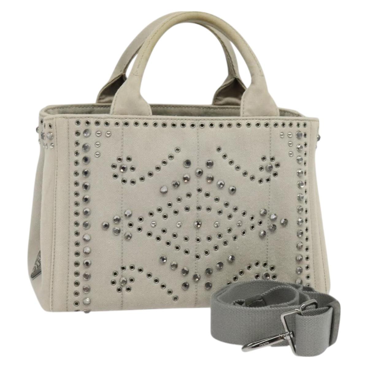 PRADA Bijoux Canapa PM Hand Bag Canvas 2way Gray Auth 126588