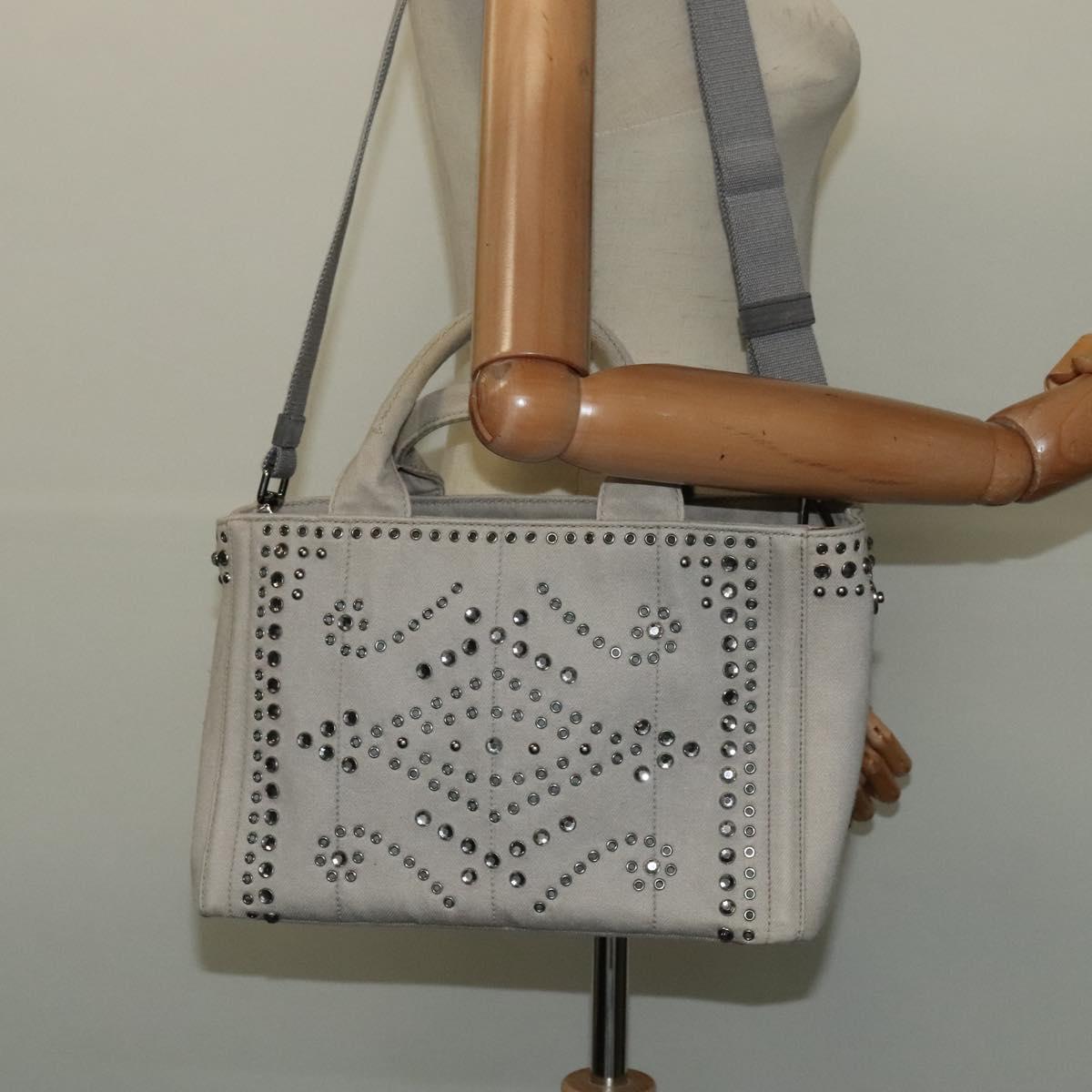 PRADA Bijoux Canapa PM Hand Bag Canvas 2way Gray Auth 126588