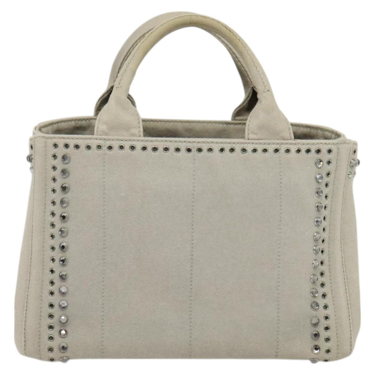 PRADA Bijoux Canapa PM Hand Bag Canvas 2way Gray Auth 126588