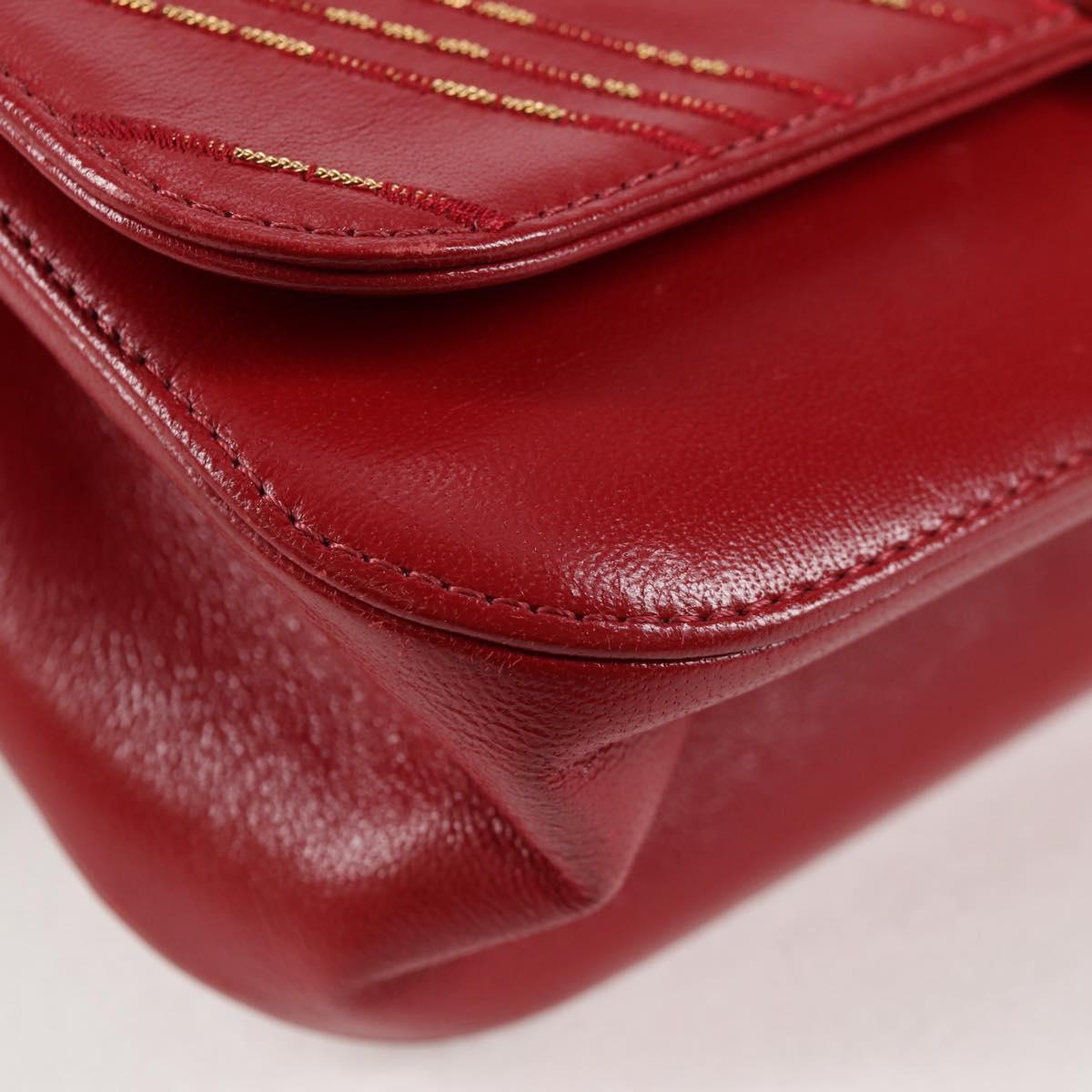 CHANEL Chain V Stitch Shoulder Bag Lamb Skin Red Gold CC Auth 126605SM