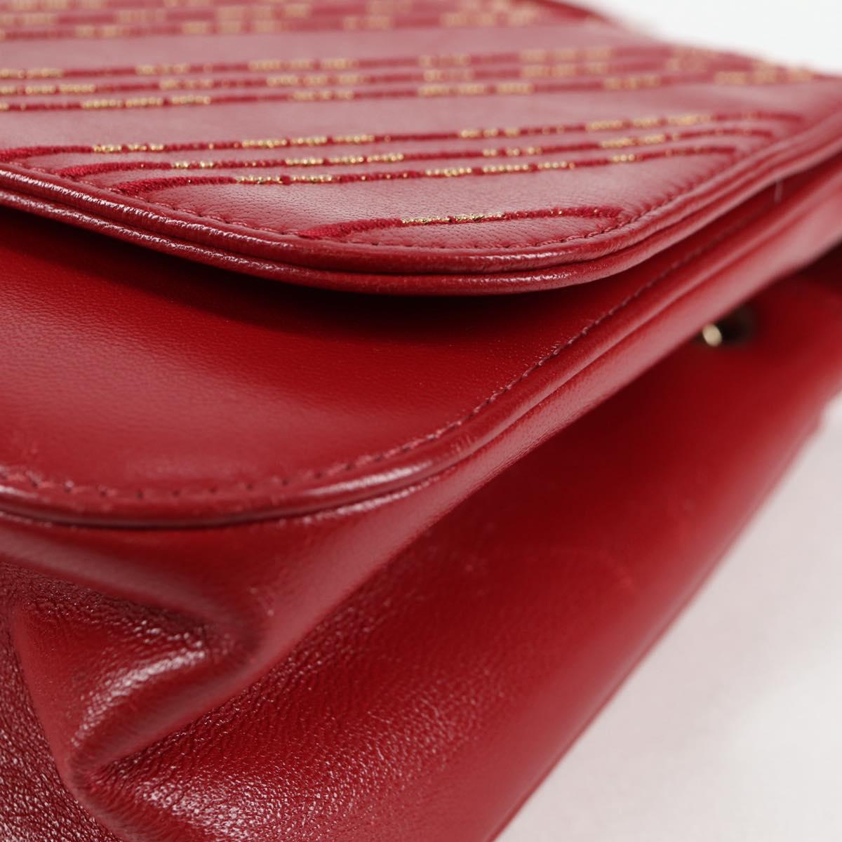 CHANEL Chain V Stitch Shoulder Bag Lamb Skin Red Gold CC Auth 126605M
