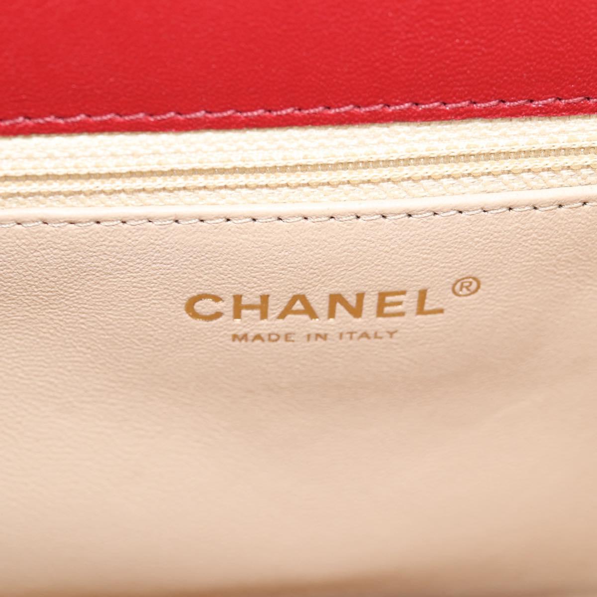 CHANEL Chain V Stitch Shoulder Bag Lamb Skin Red Gold CC Auth 126605M