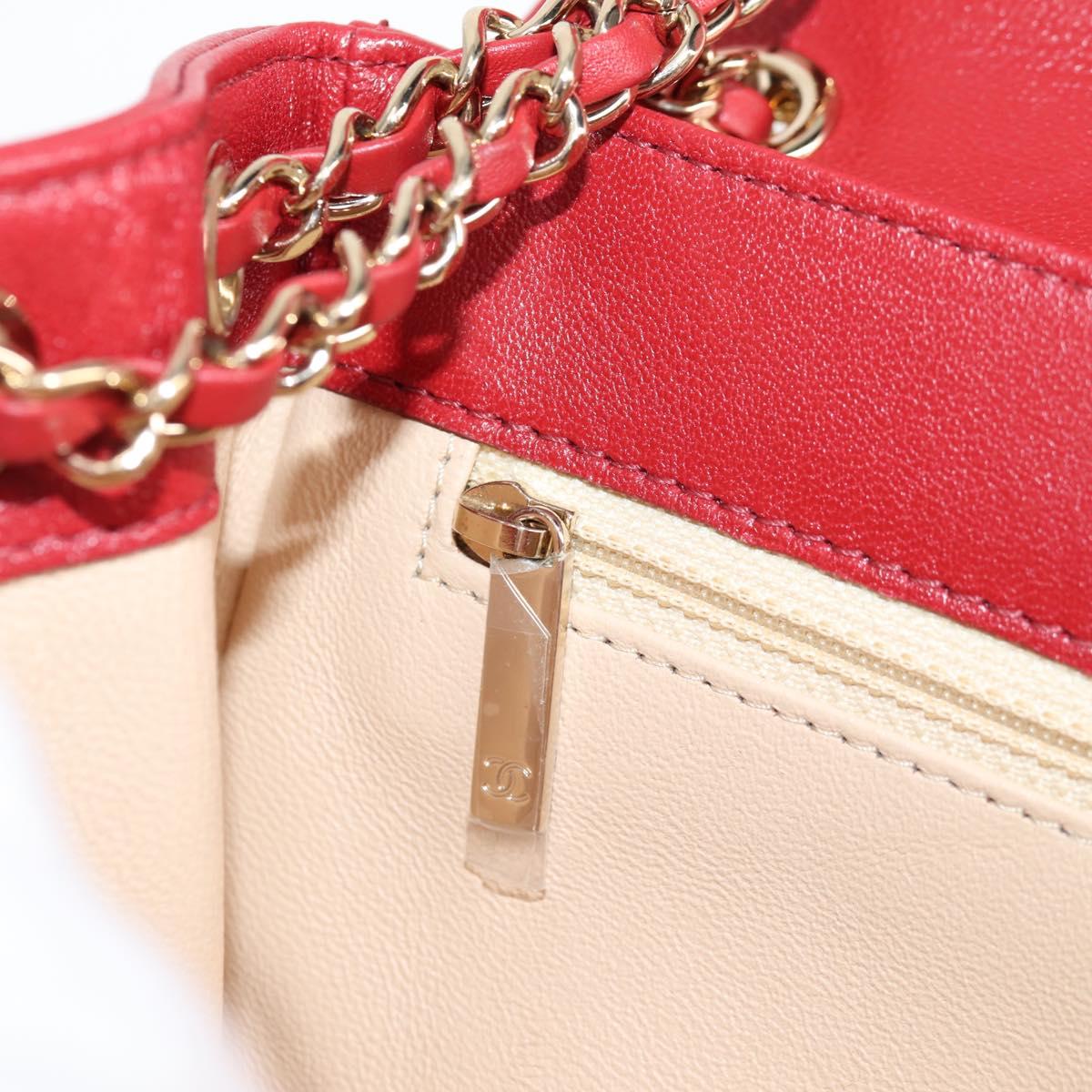 CHANEL Chain V Stitch Shoulder Bag Lamb Skin Red Gold CC Auth 126605M