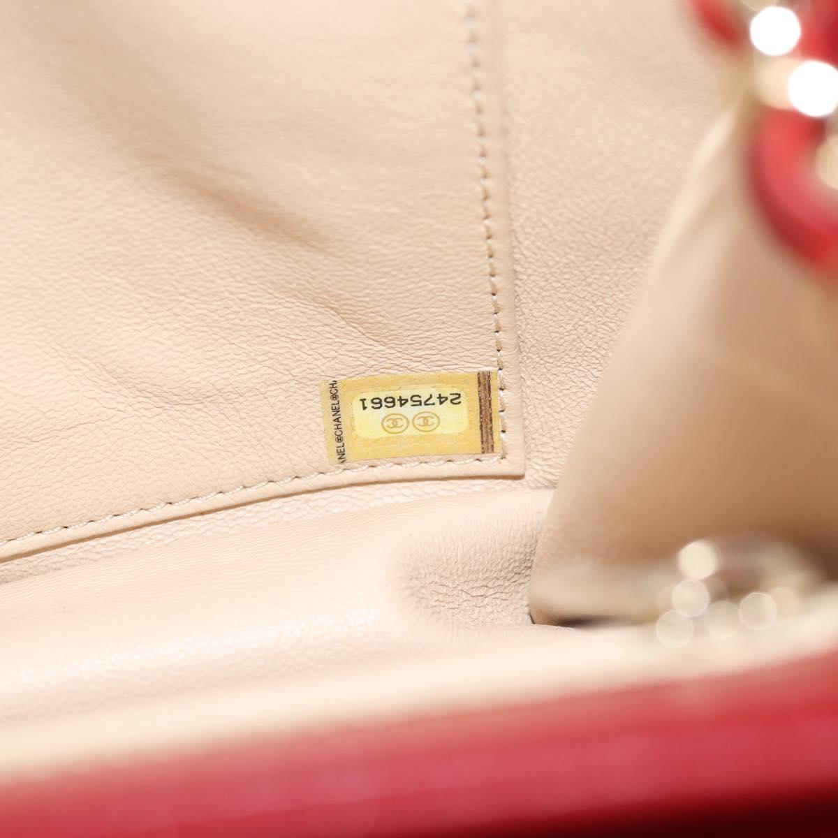 CHANEL Chain V Stitch Shoulder Bag Lamb Skin Red Gold CC Auth 126605M