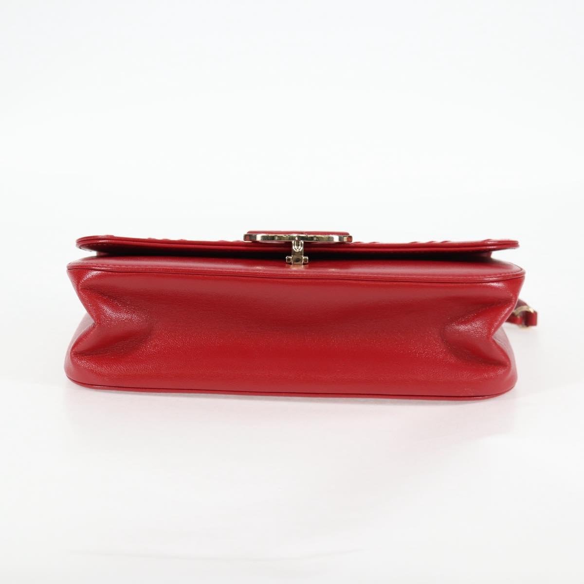 CHANEL Chain V Stitch Shoulder Bag Lamb Skin Red Gold CC Auth 126605M