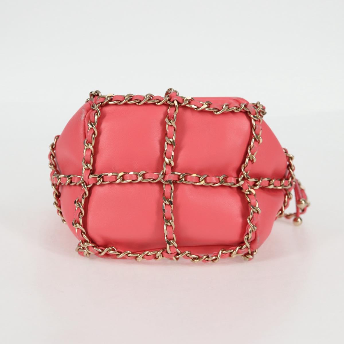 CHANEL Chain Shoulder Bag Lamb Skin Pink Gold CC Auth 126608SAM