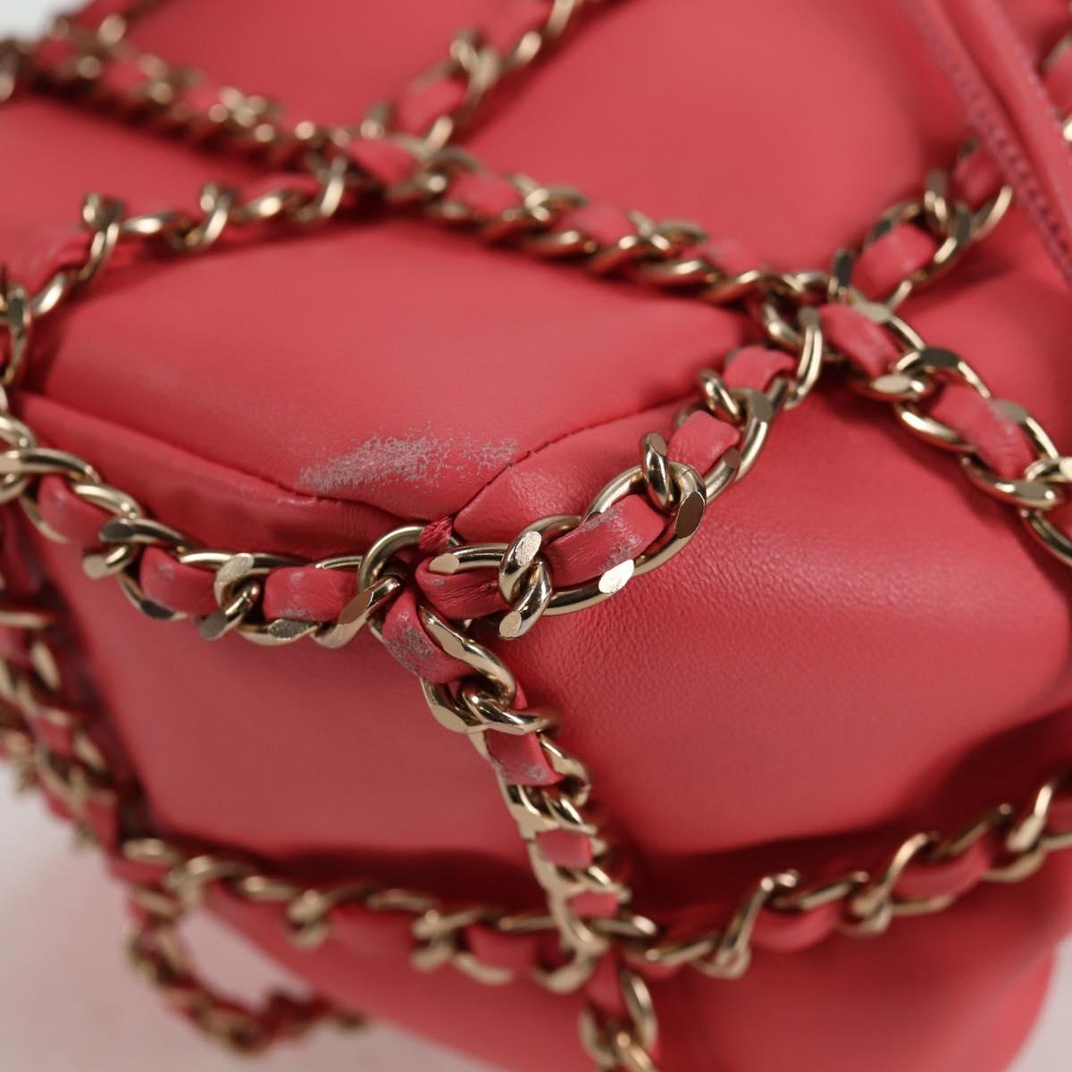 CHANEL Chain Shoulder Bag Lamb Skin Pink Gold CC Auth 126608M