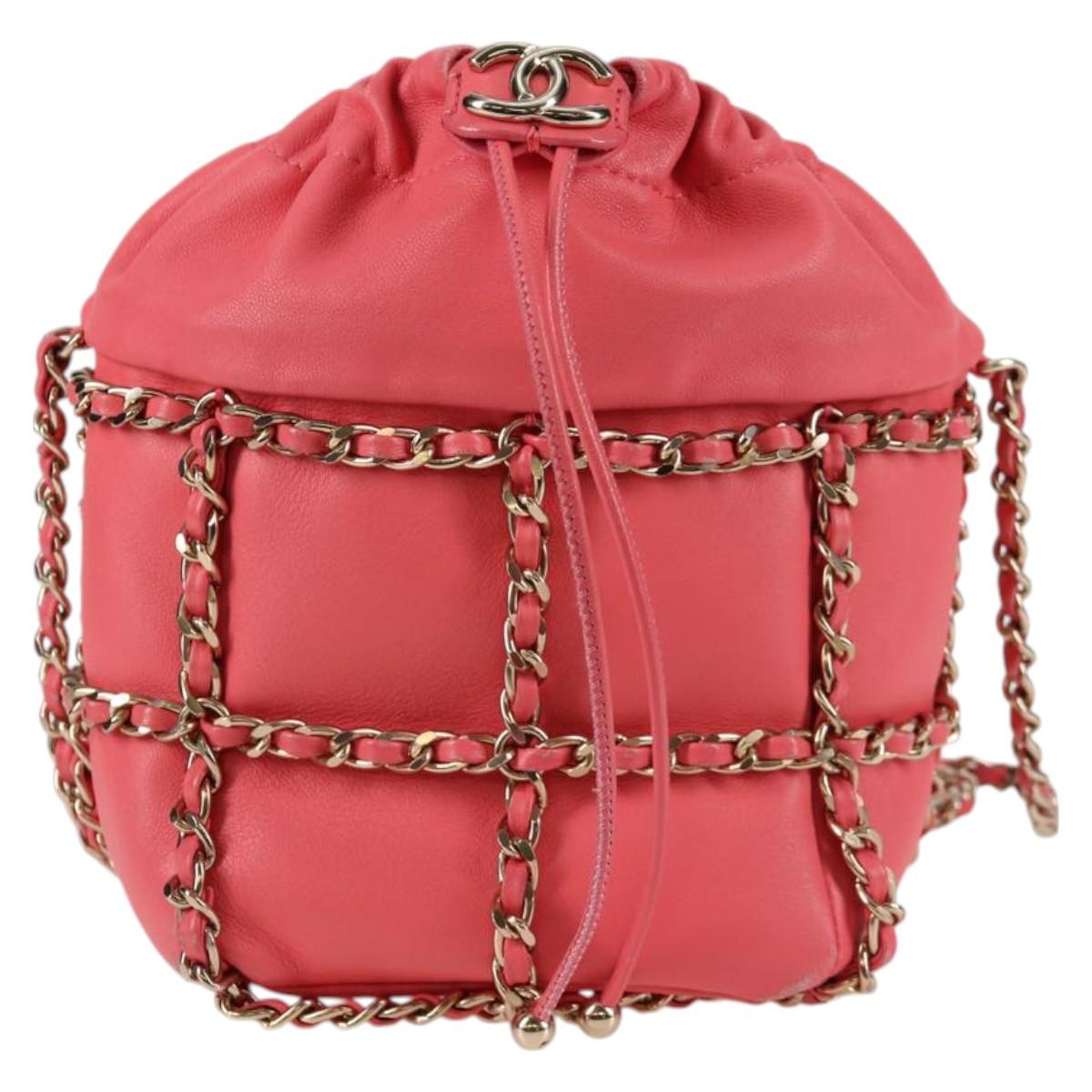 CHANEL Chain Shoulder Bag Lamb Skin Pink Gold CC Auth 126608M