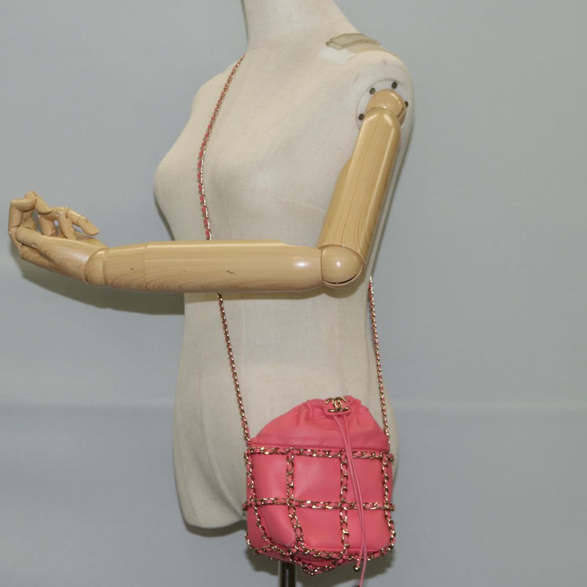 CHANEL Chain Shoulder Bag Lamb Skin Pink Gold CC Auth 126608SAM