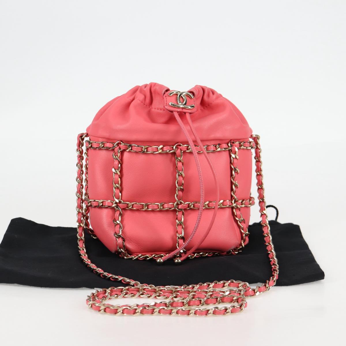 CHANEL Chain Shoulder Bag Lamb Skin Pink Gold CC Auth 126608M