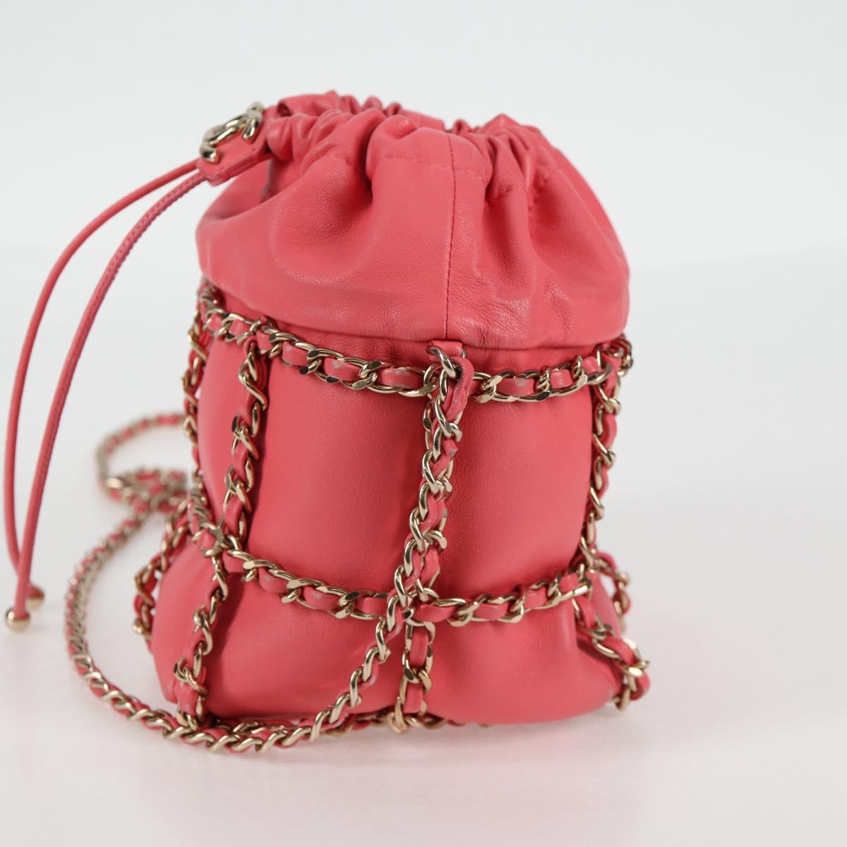 CHANEL Chain Shoulder Bag Lamb Skin Pink Gold CC Auth 126608M
