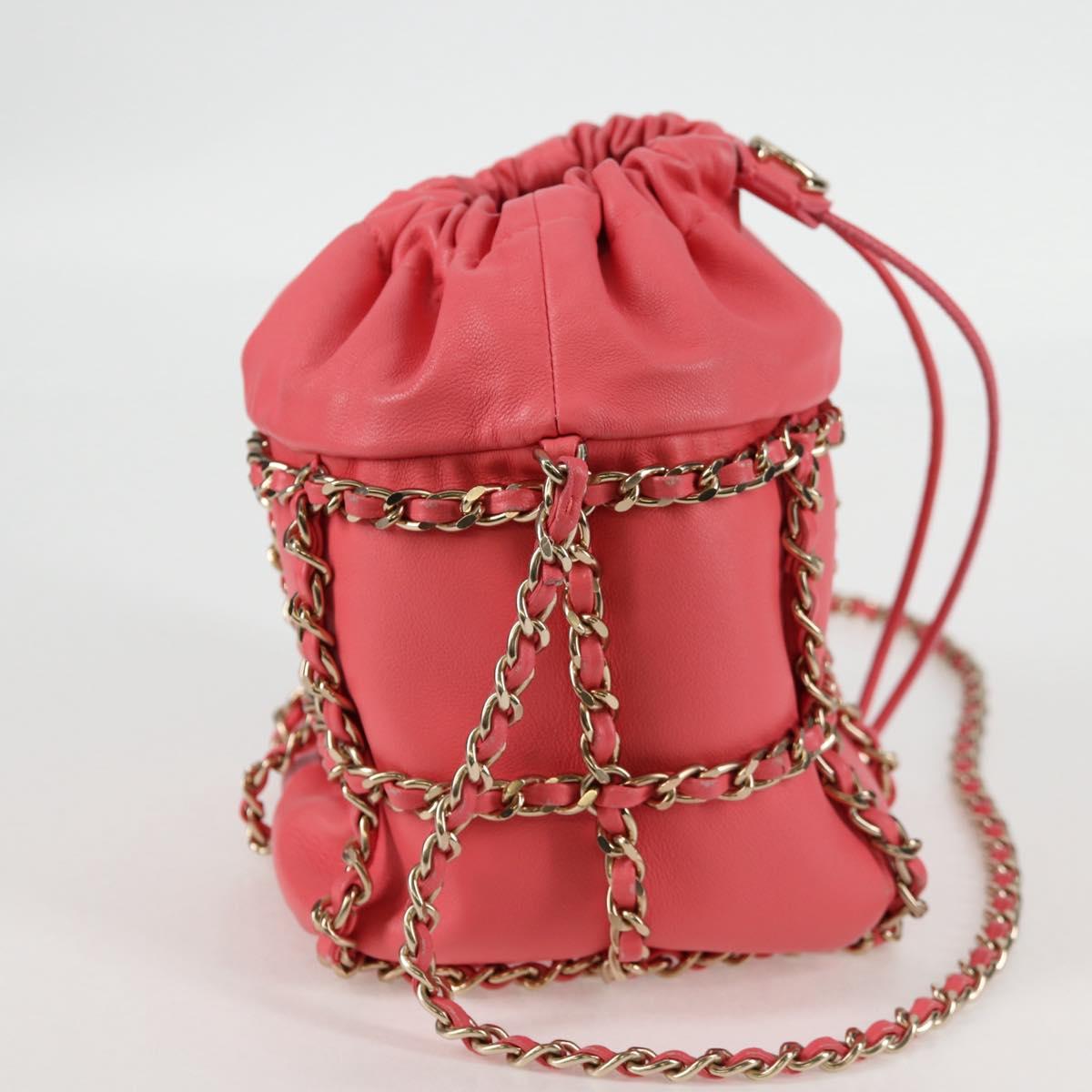 CHANEL Chain Shoulder Bag Lamb Skin Pink Gold CC Auth 126608SAM