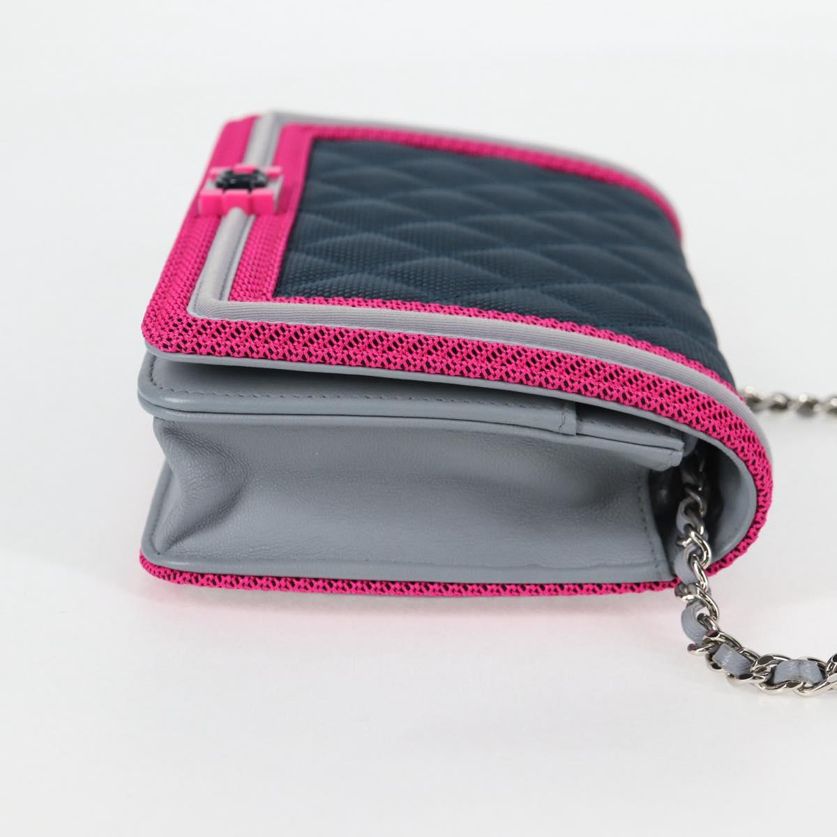 CHANEL Chain Matelasse Boy Chanel Shoulder Bag Canvas Navy CC Auth 126610M