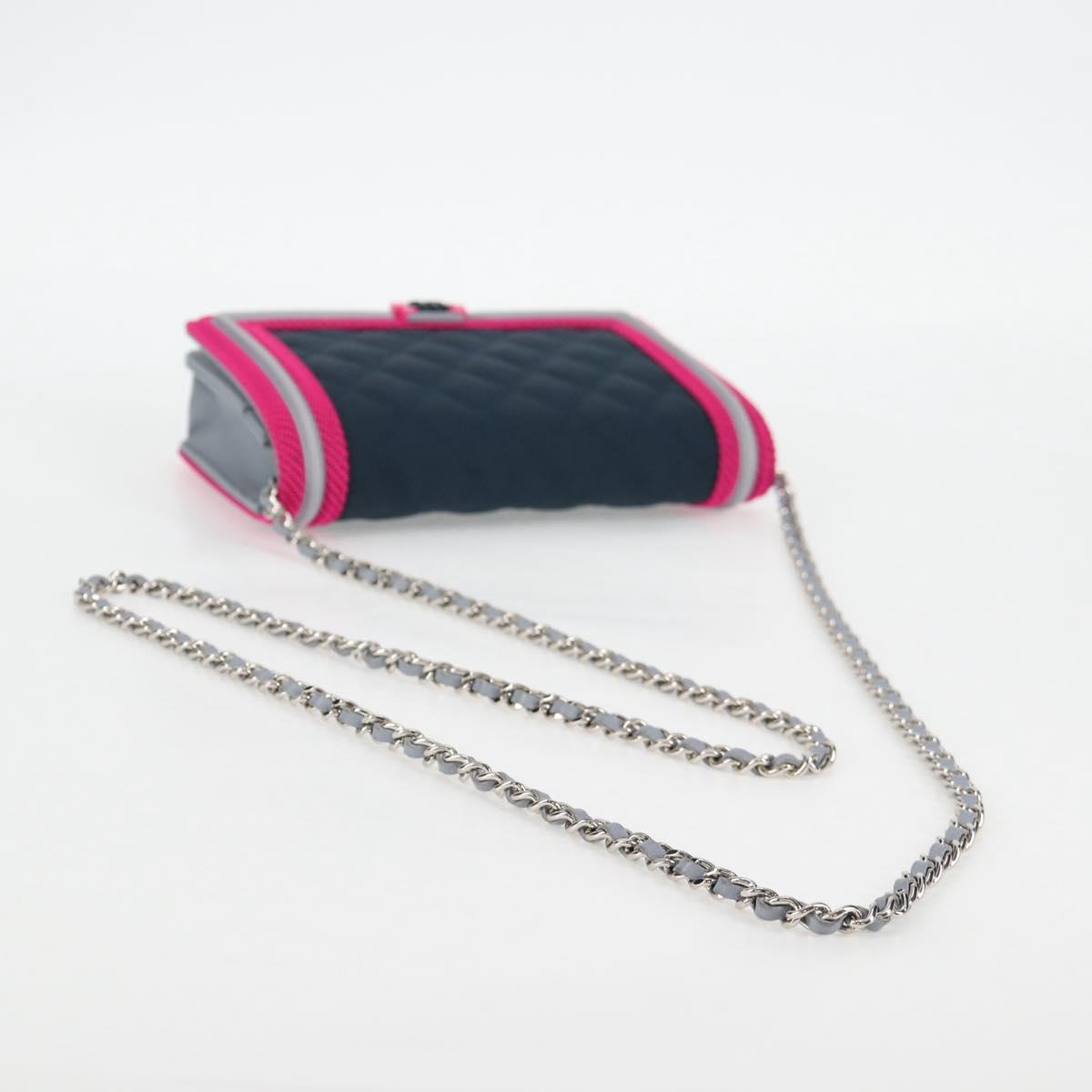CHANEL Chain Matelasse Boy Chanel Shoulder Bag Canvas Navy CC Auth 126610M