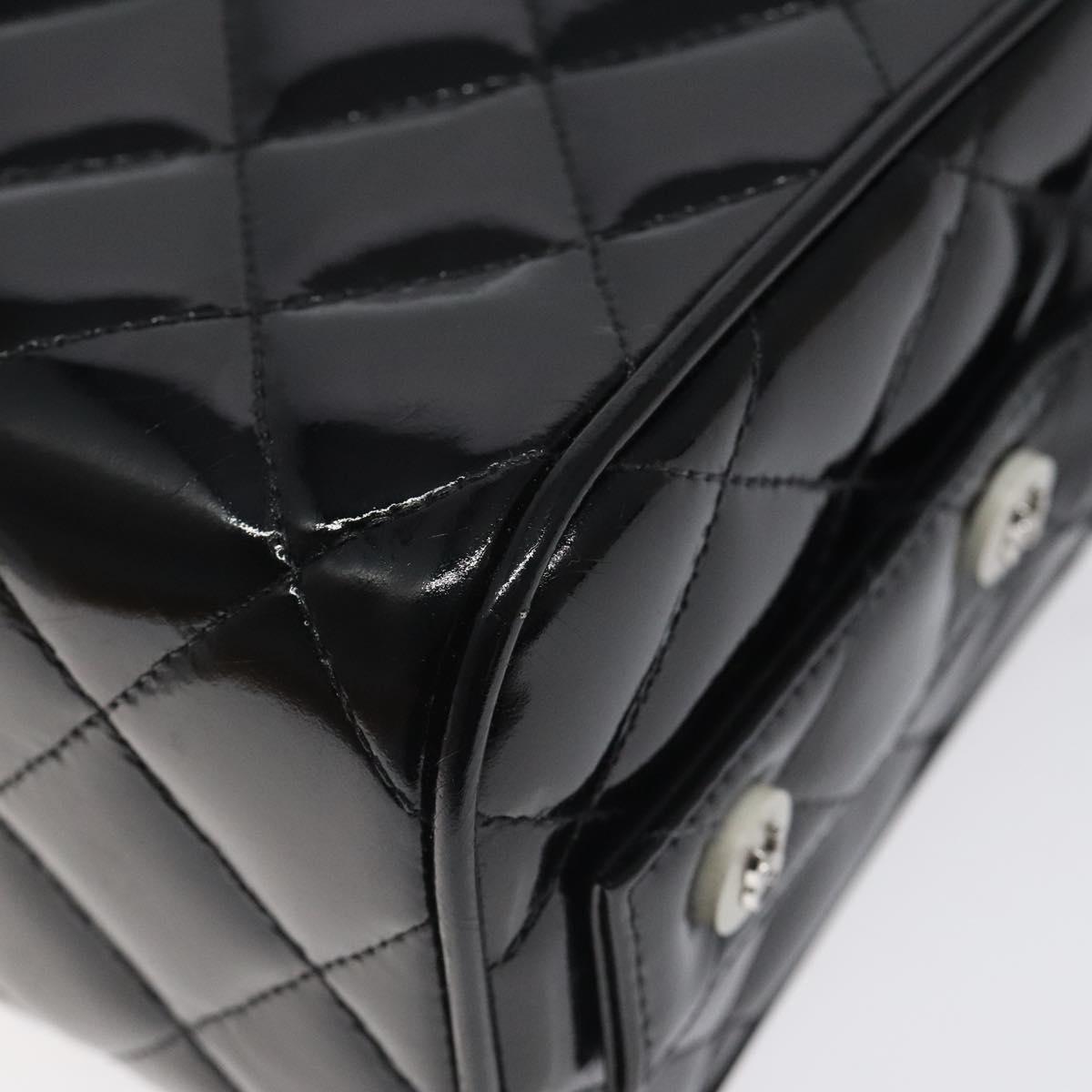 CHANEL Matelasse Hand Bag Enamel Black Silver CC Auth 126615