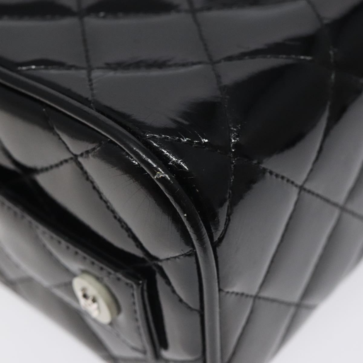 CHANEL Matelasse Hand Bag Enamel Black Silver CC Auth 126615