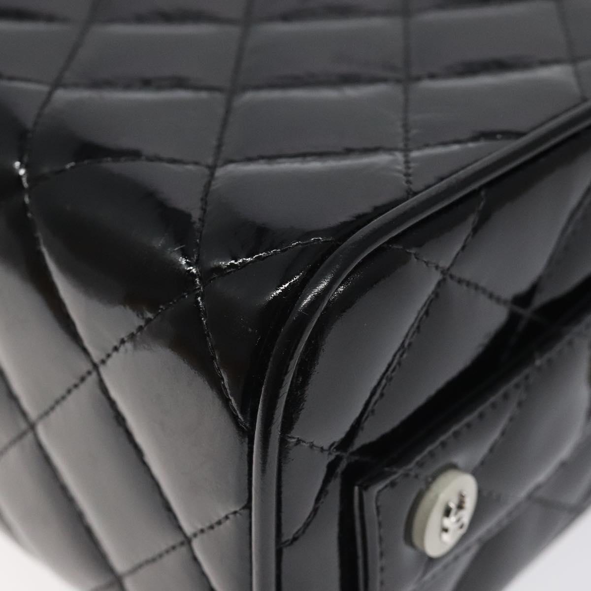 CHANEL Matelasse Hand Bag Enamel Black Silver CC Auth 126615