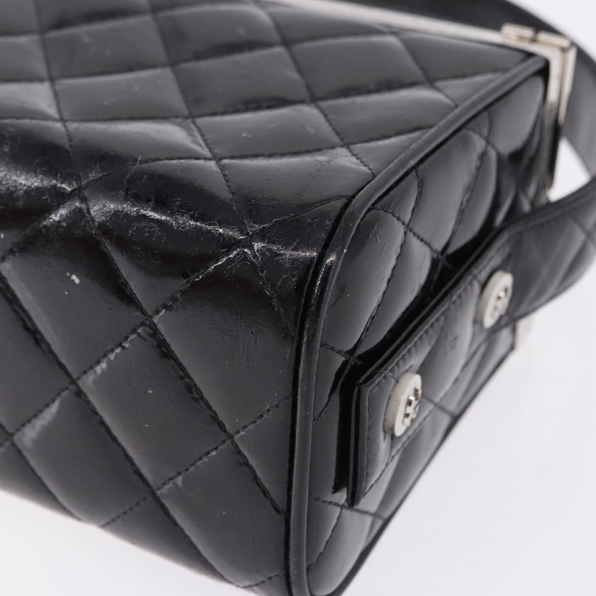 CHANEL Matelasse Hand Bag Enamel Black Silver CC Auth 126615