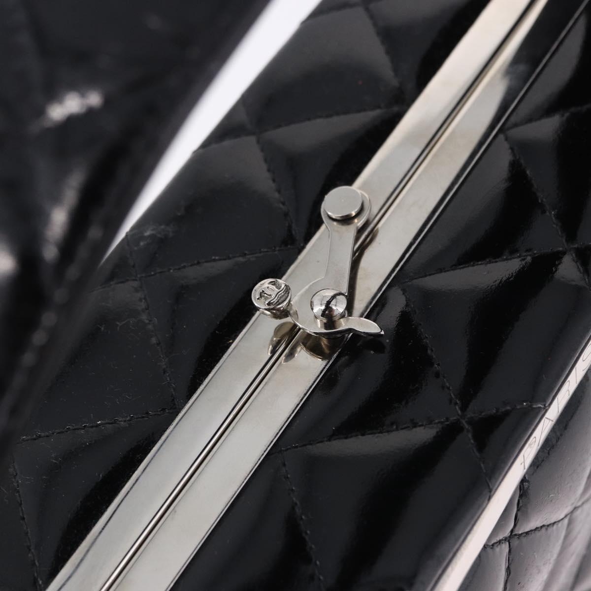 CHANEL Matelasse Hand Bag Enamel Black Silver CC Auth 126615