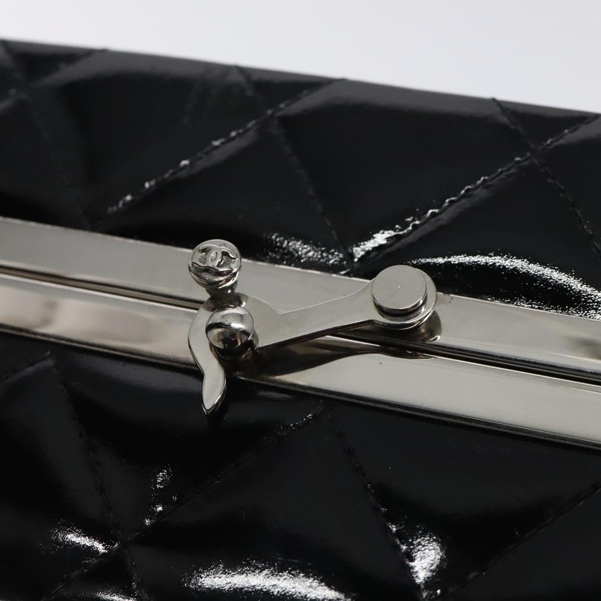 CHANEL Matelasse Hand Bag Enamel Black Silver CC Auth 126615