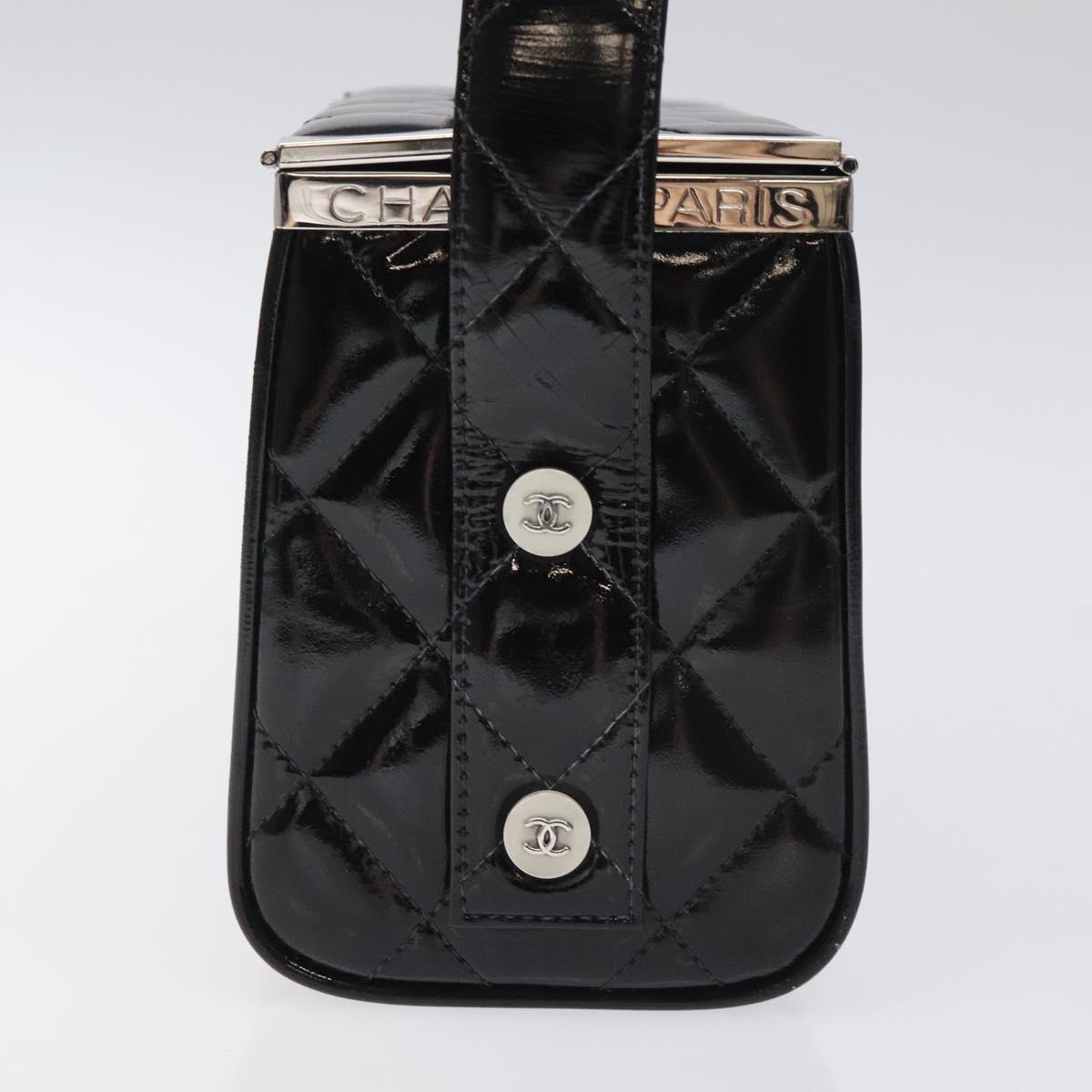 CHANEL Matelasse Hand Bag Enamel Black Silver CC Auth 126615