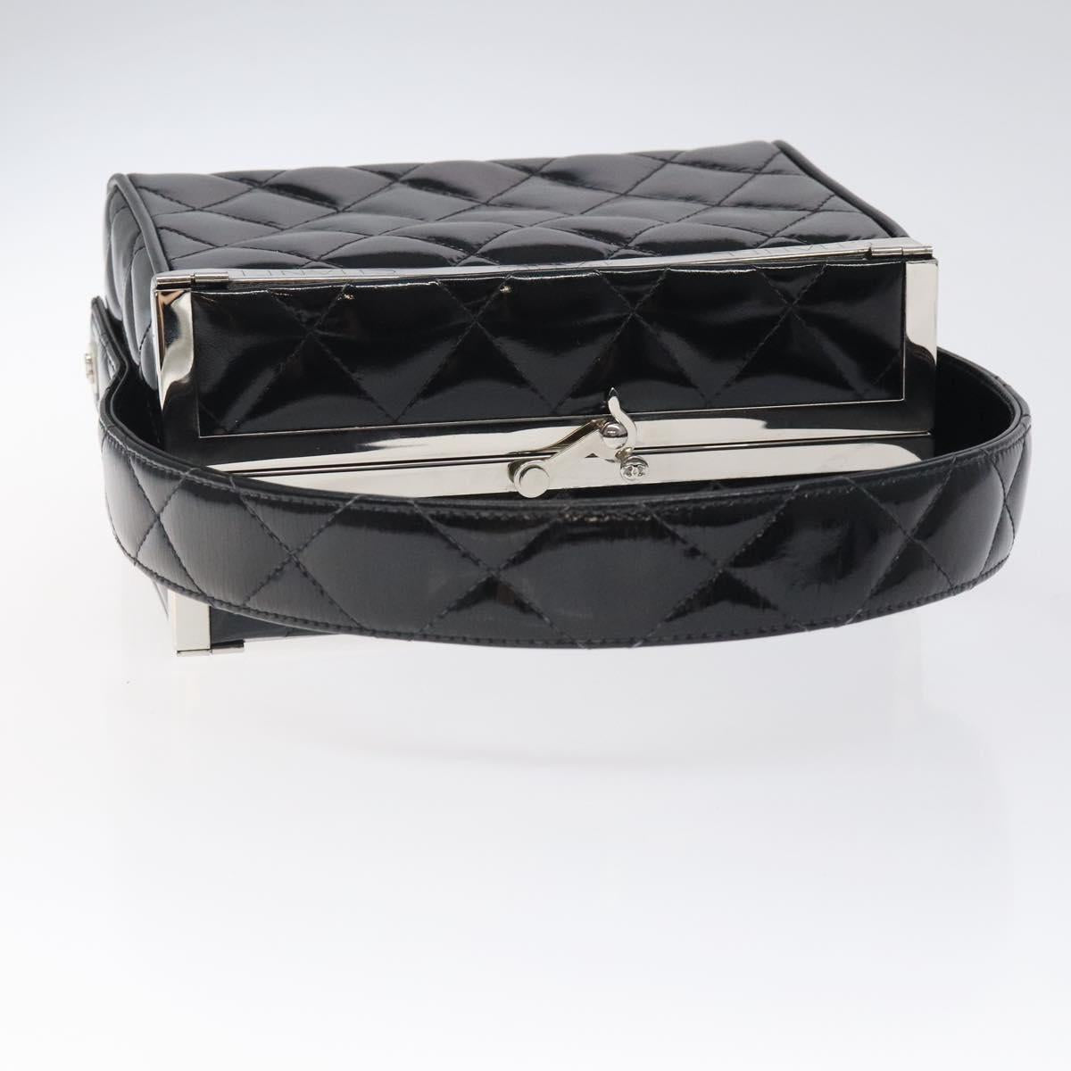 CHANEL Matelasse Hand Bag Enamel Black Silver CC Auth 126615