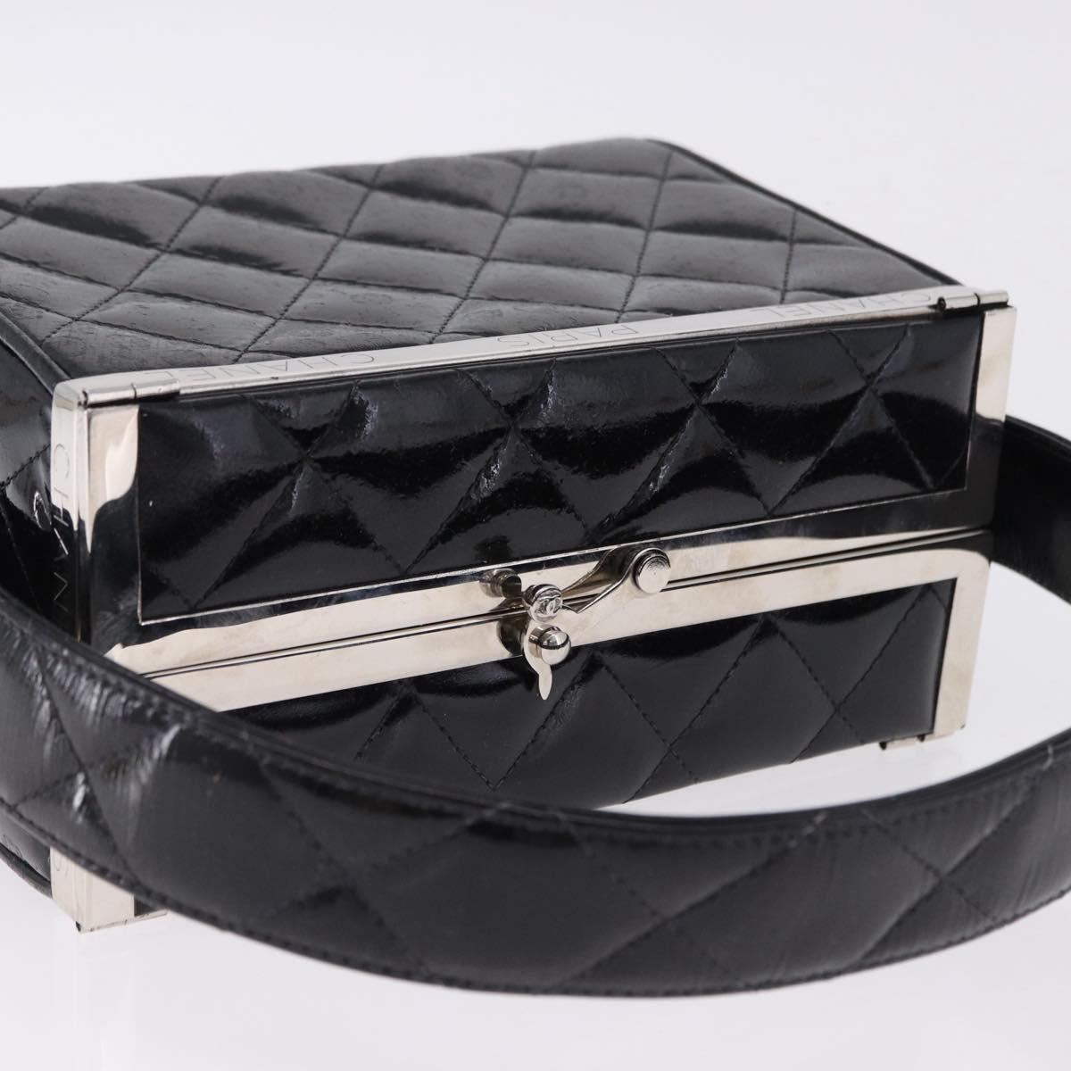 CHANEL Matelasse Hand Bag Enamel Black Silver CC Auth 126615