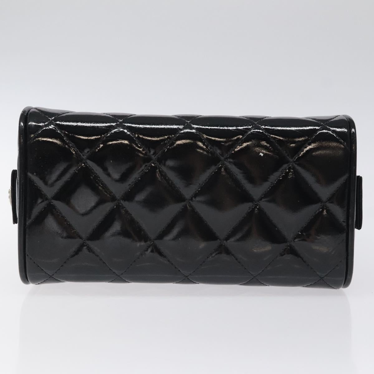 CHANEL Matelasse Hand Bag Enamel Black Silver CC Auth 126615