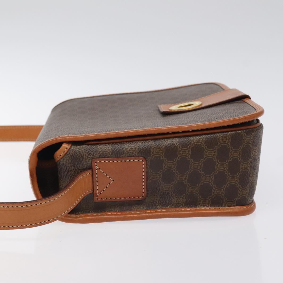 CELINE Macadam Canvas Shoulder Bag PVC Leather Brown Gold Auth 126619