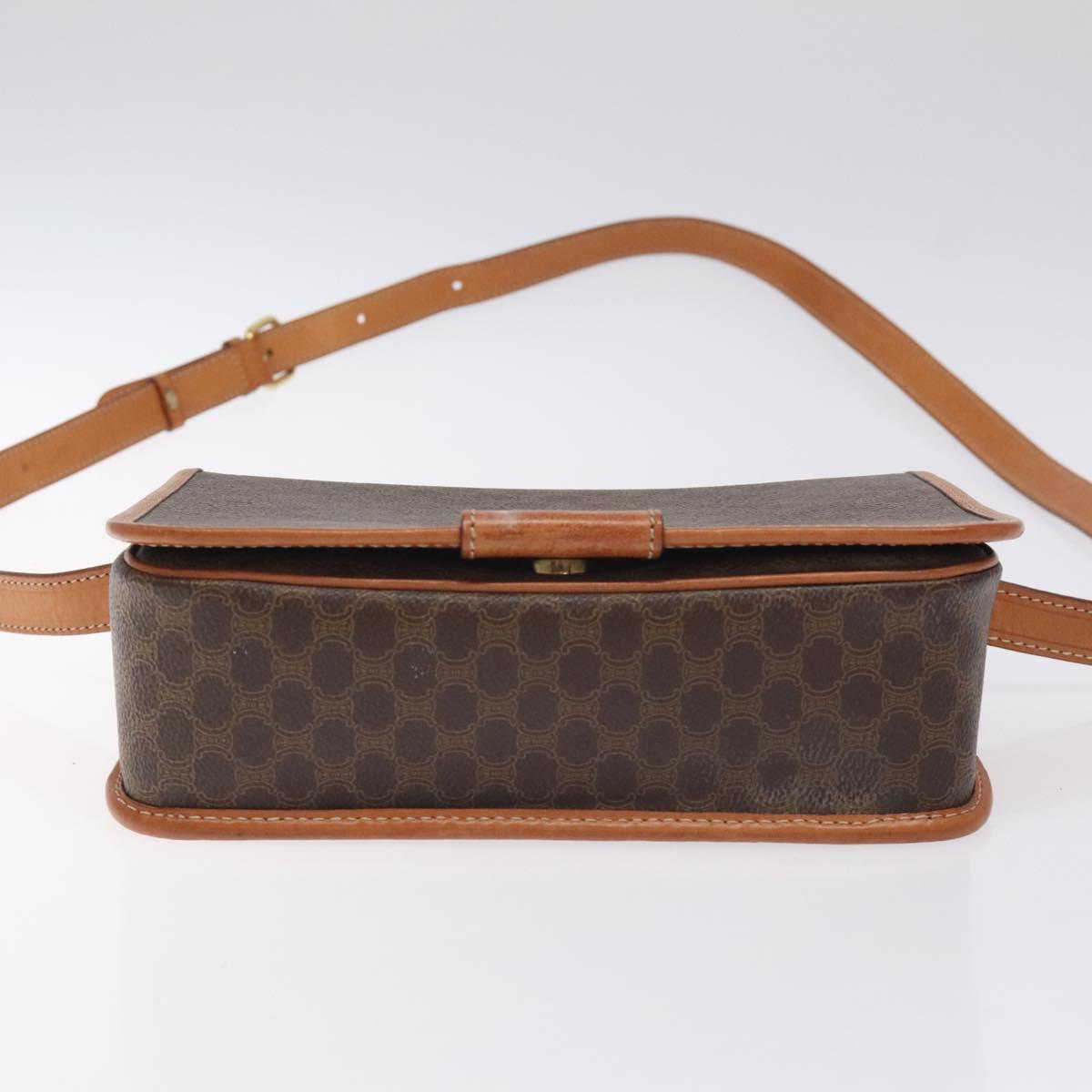 CELINE Macadam Canvas Shoulder Bag PVC Leather Brown Gold Auth 126619