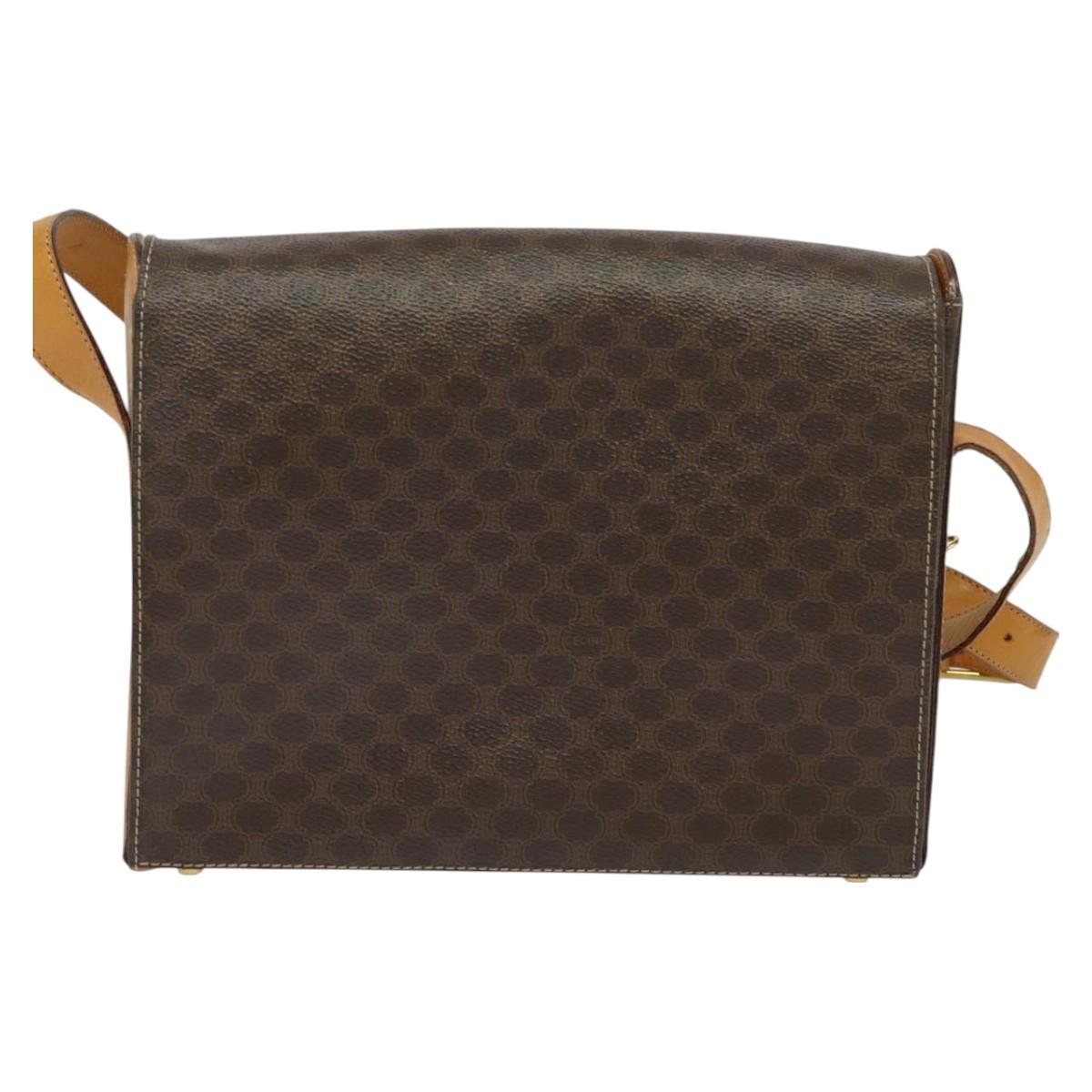 CELINE Macadam Canvas Shoulder Bag PVC Leather Brown Gold Auth 126661