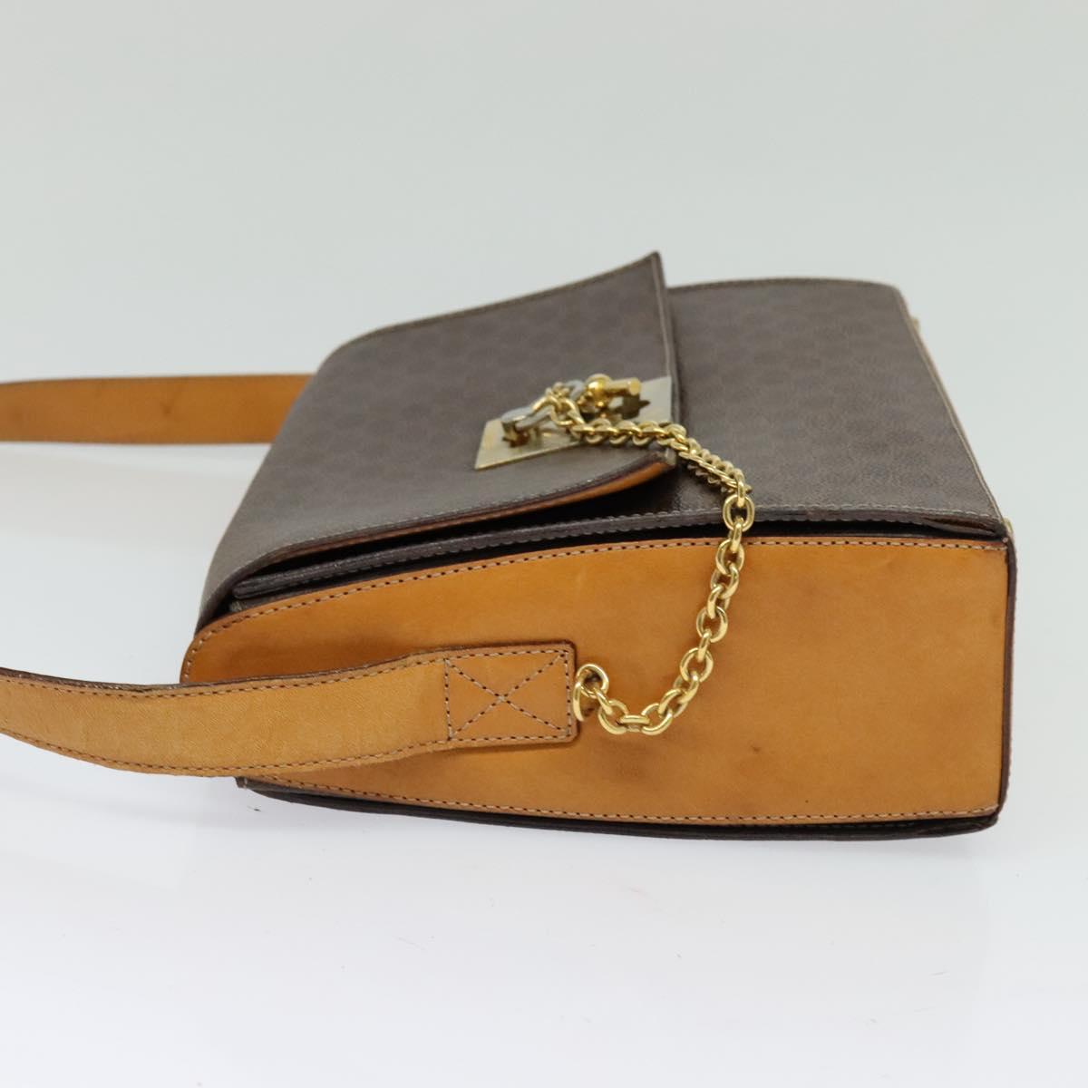 CELINE Macadam Canvas Shoulder Bag PVC Leather Brown Gold Auth 126661