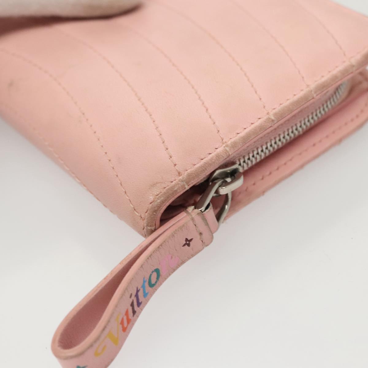 LOUIS VUITTON New Wave Zipto Compact Wallet Leather Pink M63791 LV Auth 126691