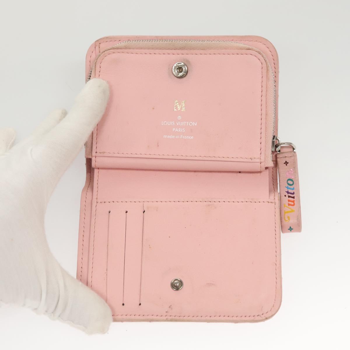 LOUIS VUITTON New Wave Zipto Compact Wallet Leather Pink M63791 LV Auth 126691